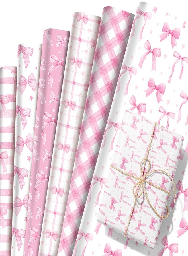 FujDun 12 Sheets Pink Bow Wrapping Paper, 27 x 20 Inch Cute Pink Wrapping Paper, DIY Craft Pretty Gift Wrap Paper for Birthday Valentine Mother’s Day Wedding Bridal Shower Baby Shower Party Supplies - Image 1